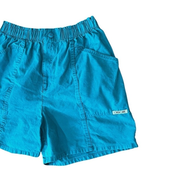 Vintage 80’s Cherokee elastic waist mom teal shorts-12 made in USA - Picture 1 of 8